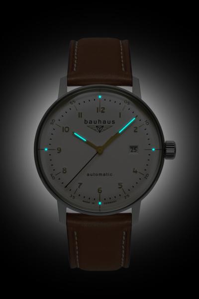 Bauhaus Herrenuhr Automatik mit Datum und Lederarmband